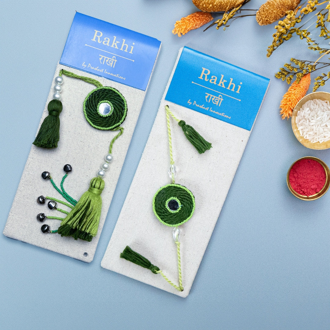 Lumba Rakhi For Bhaiya Bhabhi | Elegant Green Embroidered Round Dial