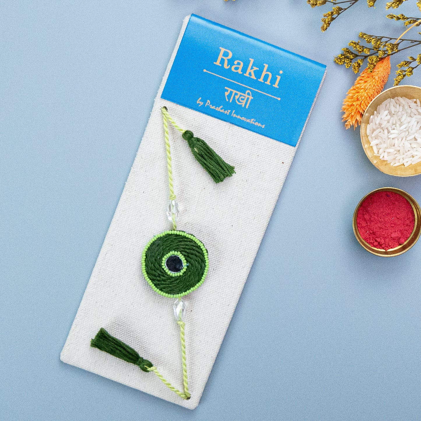 Lumba Rakhi For Bhaiya Bhabhi | Elegant Green Embroidered Round Dial