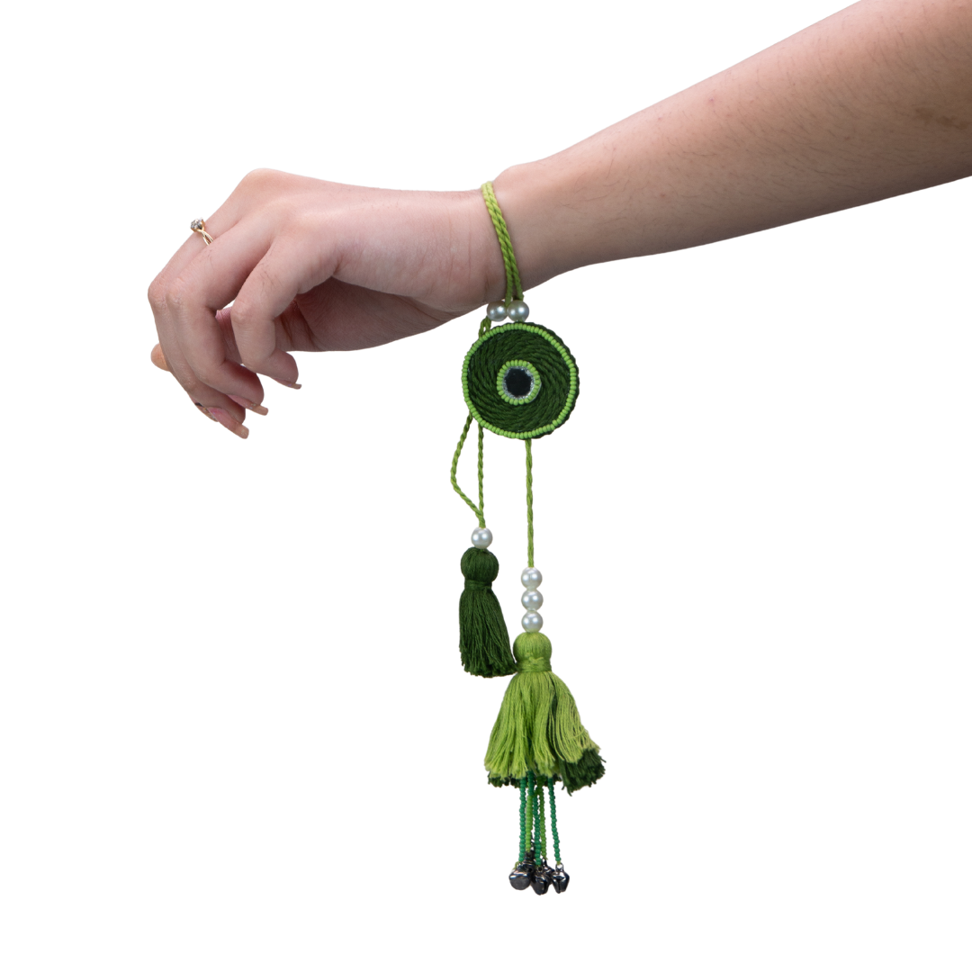 Handcrafted Lumba Rakhi | Elegant Green Embroidered Round Dial