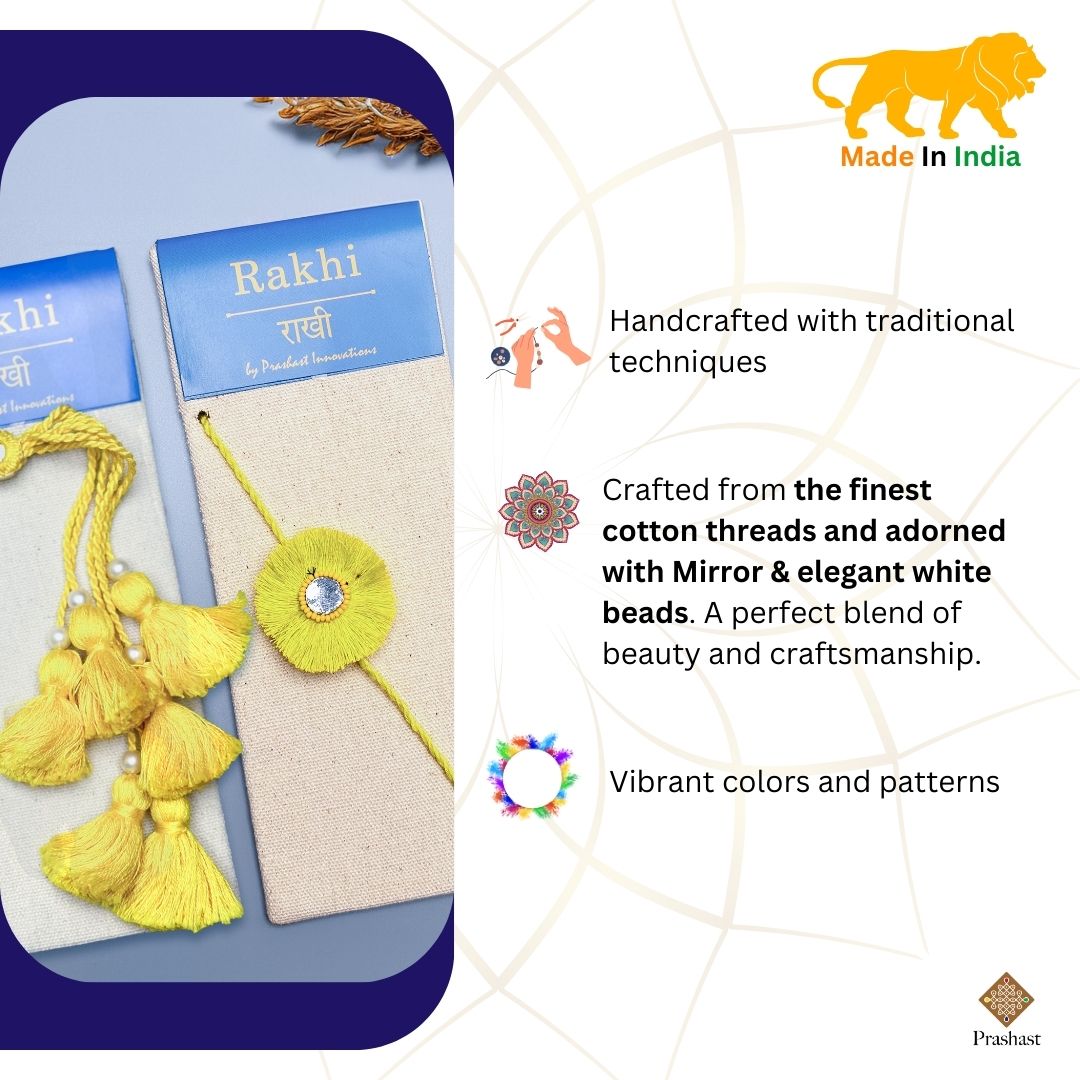Lumba Rakhi For Bhaiya Bhabhi | Radiant Yellow Bead & Mirror