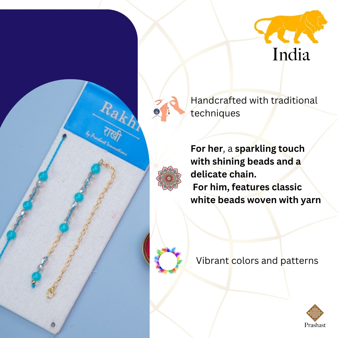 Lumba Rakhi For Bhaiya Bhabhi | Blue Beads and White Crystals on Chain