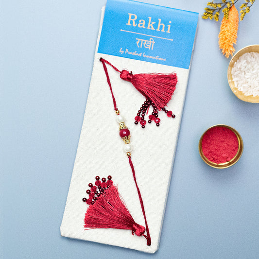 Handmade Lumba Rakhi | Red with Crystal and Fringes