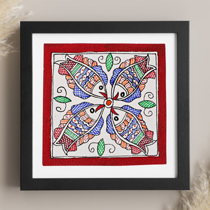 Madhubani Hand Made Painting | Meen Raas | 6inch X 6inch with Frame