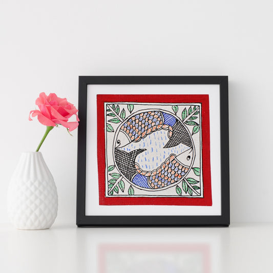 Madhubani Hand Made Painting | Makar Ras | 6inch X 6inch with Frame