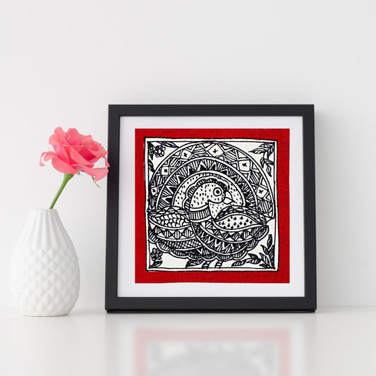 Madhubani Hand Made Painting | Mayuri | 6inch X 6inch with Frame