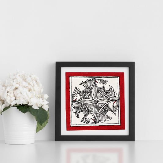 Madhubani Hand Made Painting | Jalajeevan | 6inch X 6inch with Frame