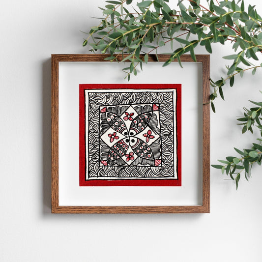 Madhubani Hand Made Painting | Kachni meen Nritya | 6inch X 6inch with Frame