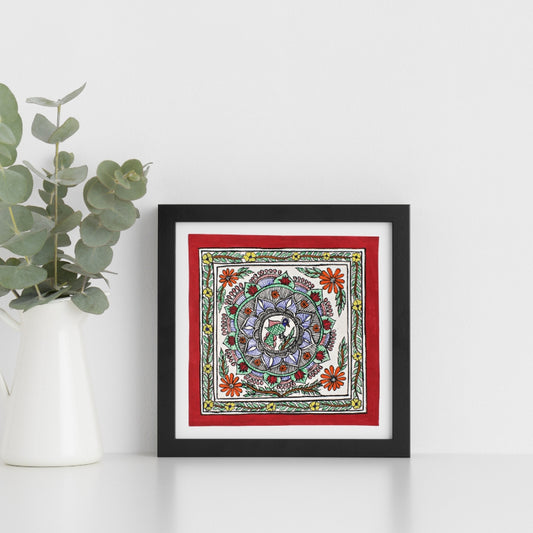 Madhubani Hand Made Painting | Mayur Pushp | 10inch X 10inch with Frame