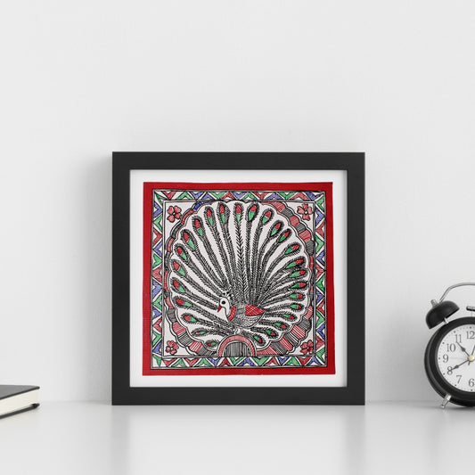Madhubani Hand Made Painting | Mayur Naach | 10inch X 10inch with Frame
