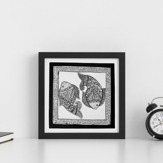 Madhubani Hand Made Painting | Meen Netra | 10inch X 10inch with Frame