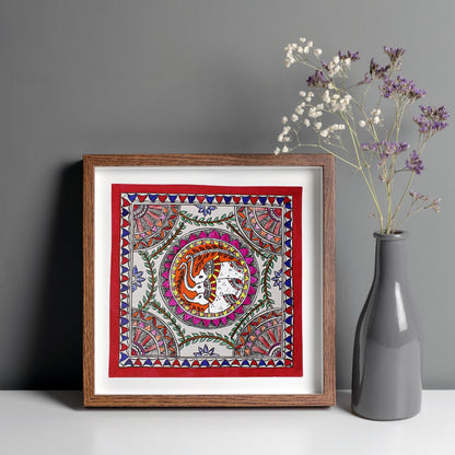Madhubani Hand Made Painting | Gajh Swagat | 10inch X 10inch with Frame