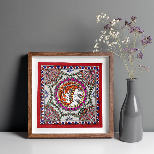 Madhubani Hand Made Painting | Gajh Swagat | 10inch X 10inch with Frame