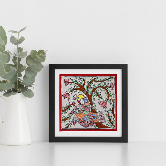 Madhubani Hand Made Painting | Mayur Utsav | 10inch X 10inch with Frame