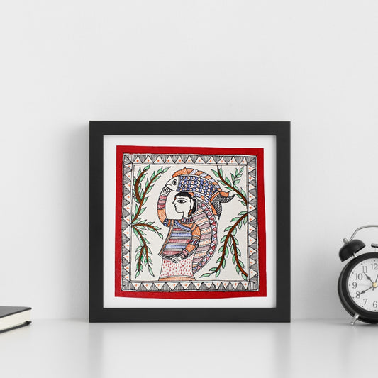 Madhubani Hand Made Painting | Machhuaarin | 10inch X 10inch with Frame