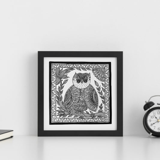 Madhubani Hand Made Painting | Kachni Uluk | 10inch X 10inch with Frame