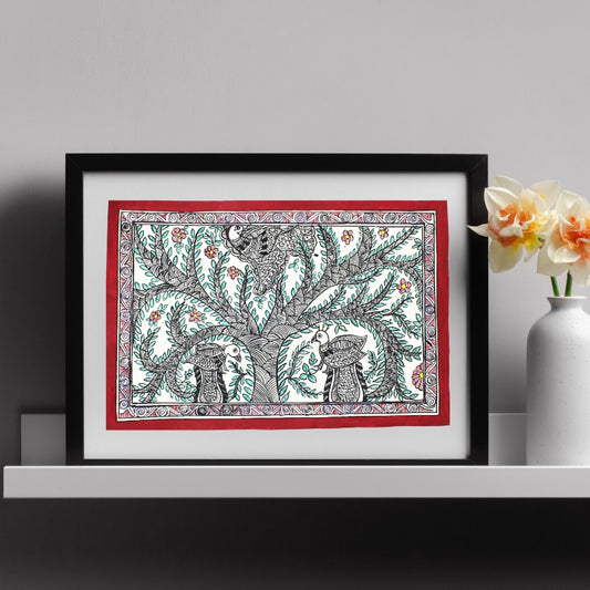 Madhubani Hand Made Painting | Mayur Bhogh | 10inch X 13inch with Frame