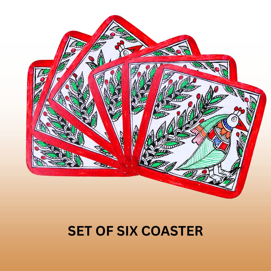 Hand painted Madhubani tea coaster set of 6