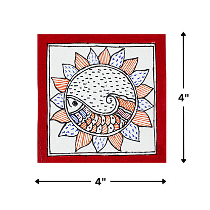 Madhubani Hand Made Painting | Makar Pushp | 6inch X 6inch with Frame