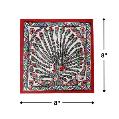 Madhubani Hand Made Painting | Mayur Naach | 10inch X 10inch with Frame