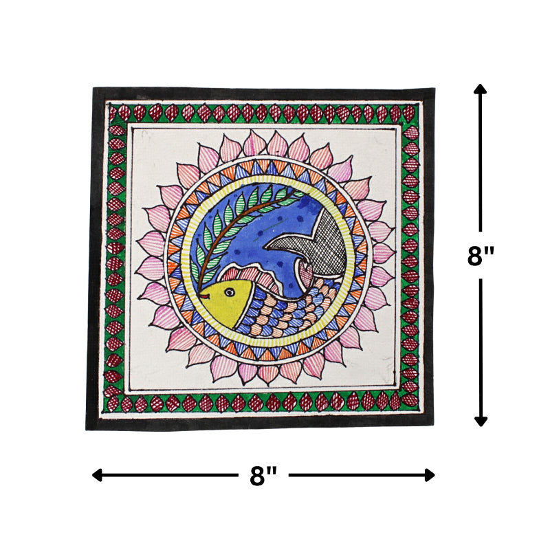 Madhubani Hand Made Painting | Samudri Meen | 10inch X 10inch with Frame