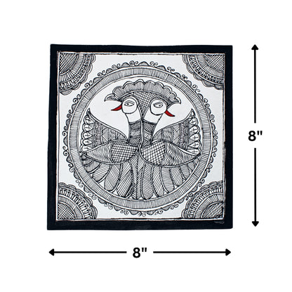 Madhubani Hand Made Painting | Kachni Mayur Sawagat | 10inch X 10inch with Frame