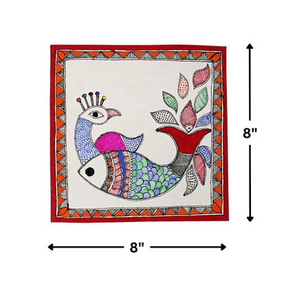 Madhubani Hand Made Painting | Mayur Meen Nritya | 10inch X 10inch with Frame