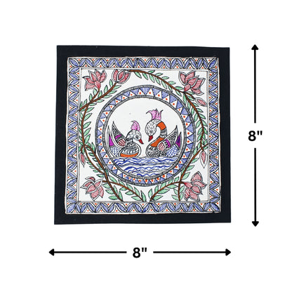Madhubani Hand Made Painting | Yugul Hans | 10inch X 10inch with Frame
