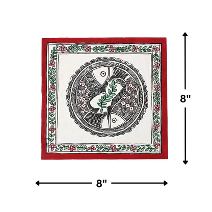 Madhubani Hand Made Painting | Godhana Meen Naach | 10inch X 10inch with Frame