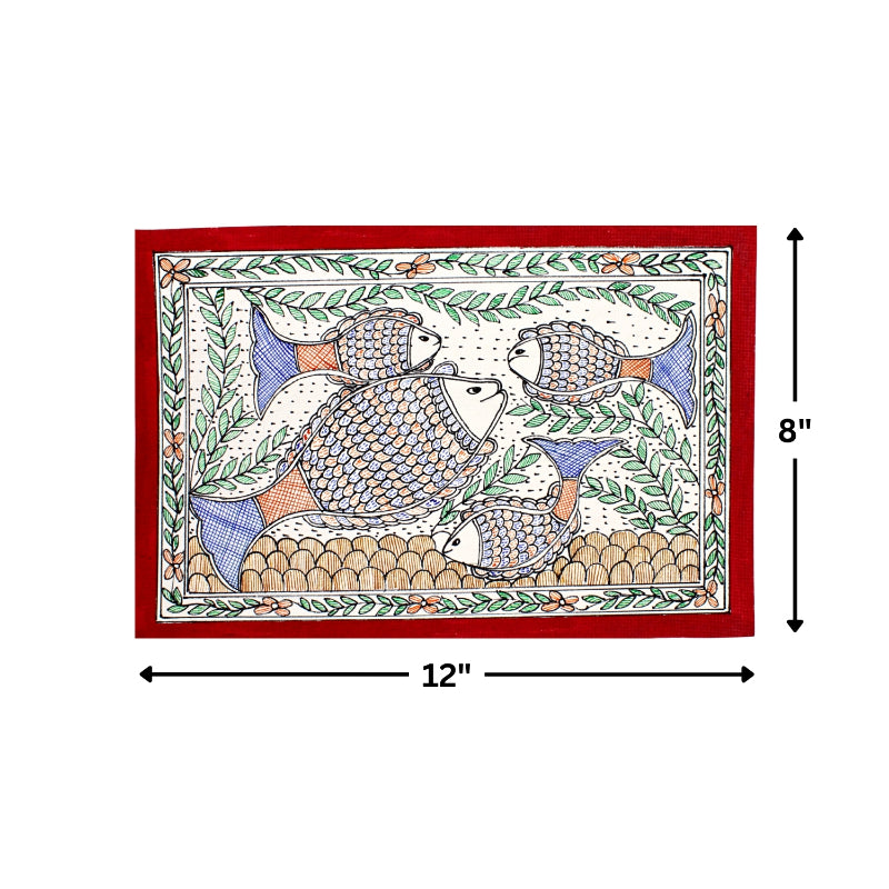 Madhubani Hand Made Painting | Meen Bhogh | 10inch X 13inch with Frame