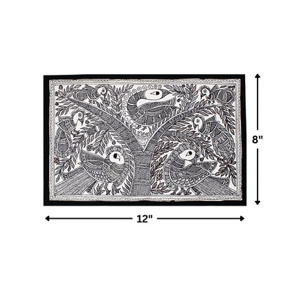 Madhubani Painting Black and White | Kachni Mayur | 10inch X 13inch with Frame