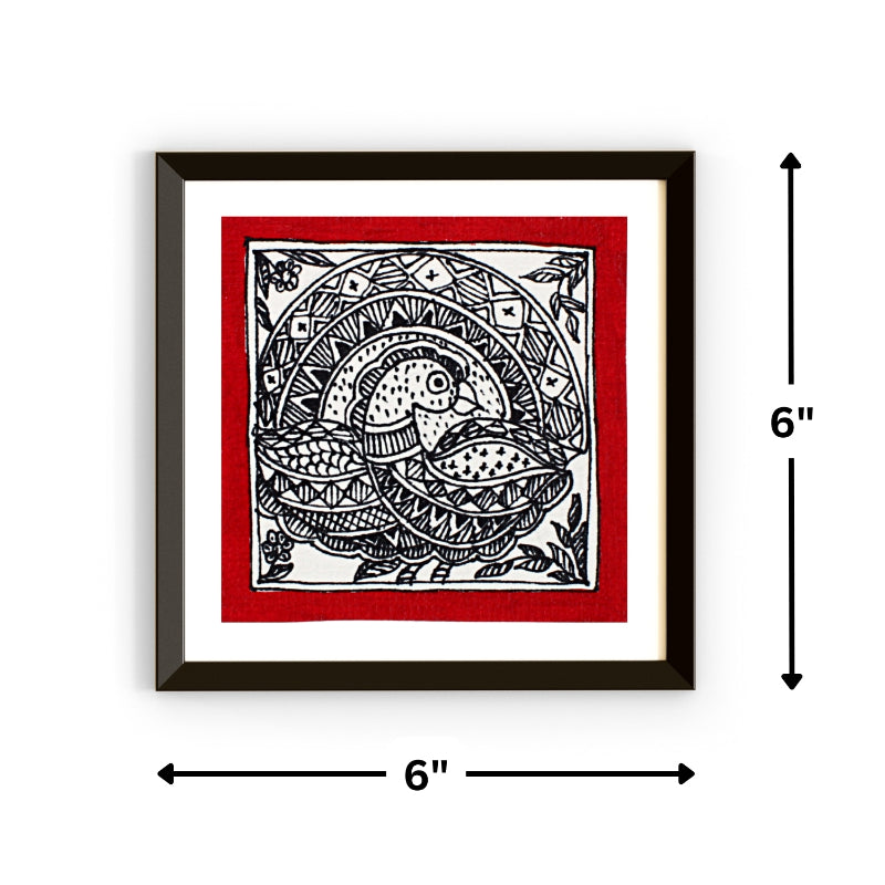 Madhubani Hand Made Painting | Mayuri | 6inch X 6inch with Frame