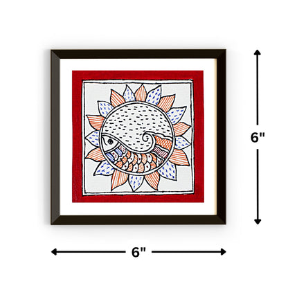 Madhubani Hand Made Painting | Makar Pushp | 6inch X 6inch with Frame