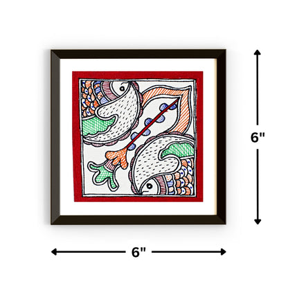 Madhubani Hand Made Painting | Jalashay Matsy | 6inch X 6inch with Frame