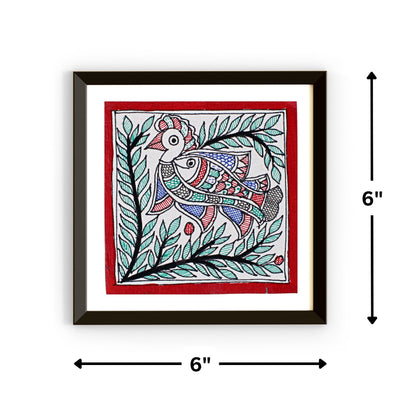 Madhubani Handmade Painting | Shikhee Jhash | 6inch X 6inch with Frame