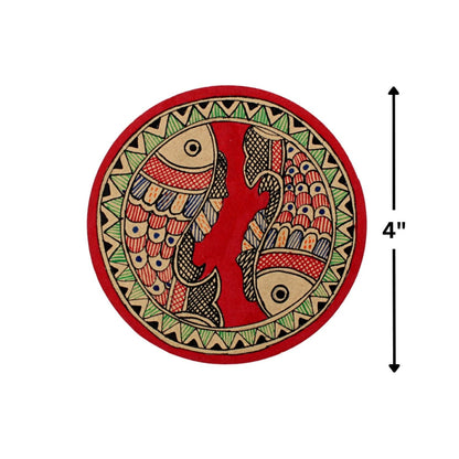 Madhubani Hand Painted Coasters | Set of 4 | Red | Madhubani Painting Coaster