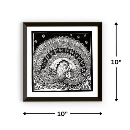 Madhubani Hand Made Painting | Mayur Sanjh | 10inch X 10inch with Frame
