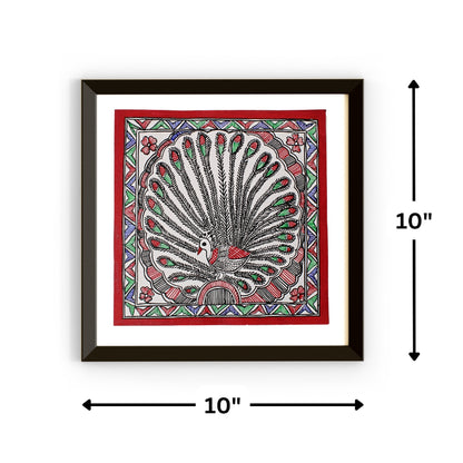 Madhubani Hand Made Painting | Mayur Naach | 10inch X 10inch with Frame