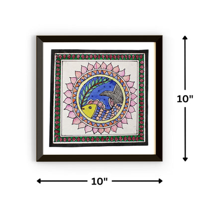 Madhubani Hand Made Painting | Samudri Meen | 10inch X 10inch with Frame