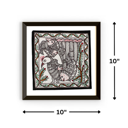 Madhubani Hand Made Painting | Suryodya Nritya | 10inch X 10inch with Frame