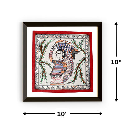 Madhubani Hand Made Painting | Machhuaarin | 10inch X 10inch with Frame