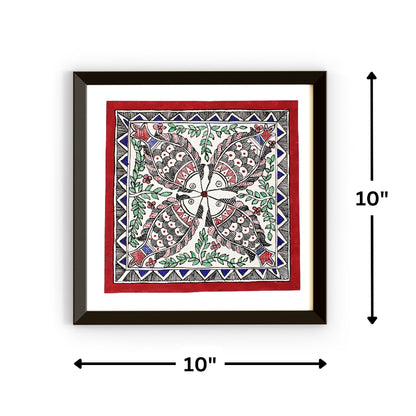 Madhubani Hand Made Painting | Meen Utsav | 10inch X 10inch with Frame