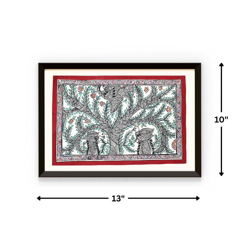 Madhubani Hand Made Painting | Mayur Bhogh | 10inch X 13inch with Frame