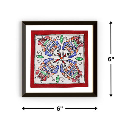 Madhubani Hand Made Painting | Meen Raas | 6inch X 6inch with Frame