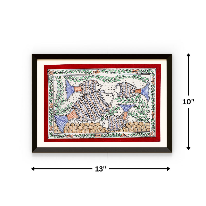 Madhubani Hand Made Painting | Meen Bhogh | 10inch X 13inch with Frame