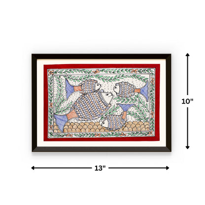 Madhubani Hand Made Painting | Meen Bhogh | 10inch X 13inch with Frame