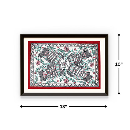 Madhubani Hand Made Painting | Meen Milan | 13inch X 10inch with Frame