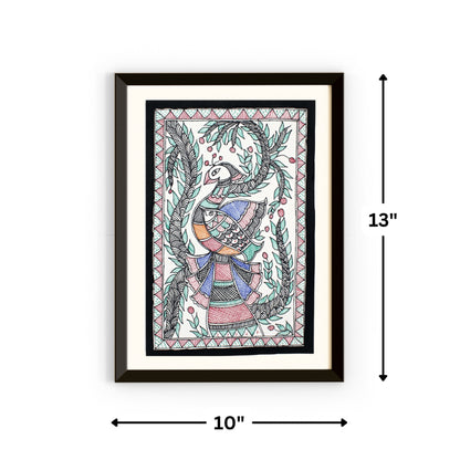 Madhubani Hand Made Painting | Mayur Meen Raj | 13inch X 10inch with Frame