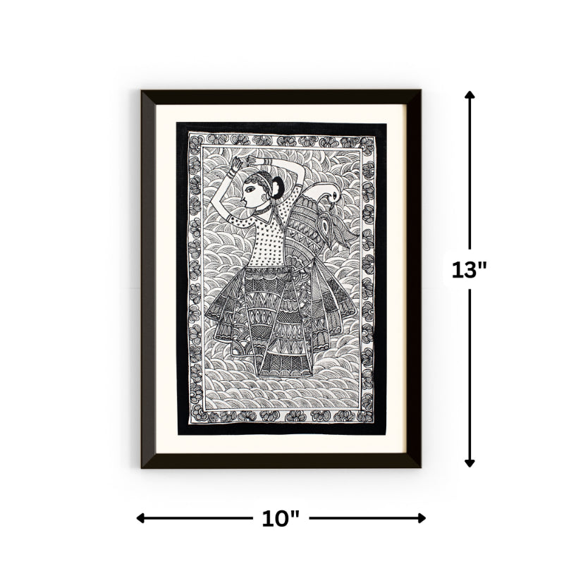 Madhubani Hand Made Painting | Radha Naach | 15inch X 13.5inch with Frame