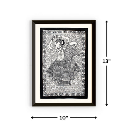 Madhubani Hand Made Painting | Radha Naach | 15inch X 13.5inch with Frame