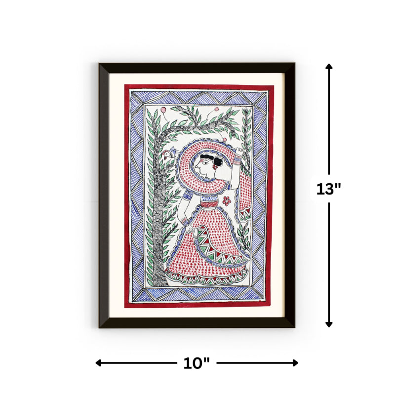 Madhubani Hand Made Radha Painting | 15inch X 13.5inch with Frame